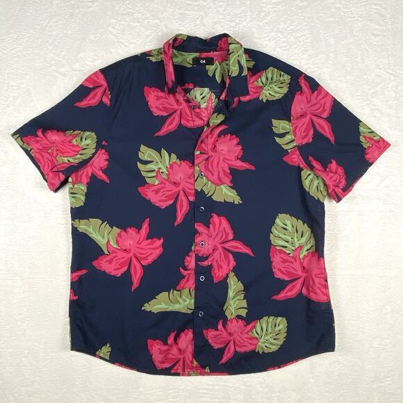 C&A Mens XL Hawaiian Pink Floral Short Sleeve Button Up Shirt Aloha - Picture 1 of 6